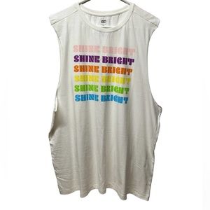 BP shine Bright multicolor rainbow graphic white muscle tee XL tank top
